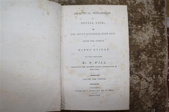Various early books and vols, leather bound practical philosphy and other mixed books
